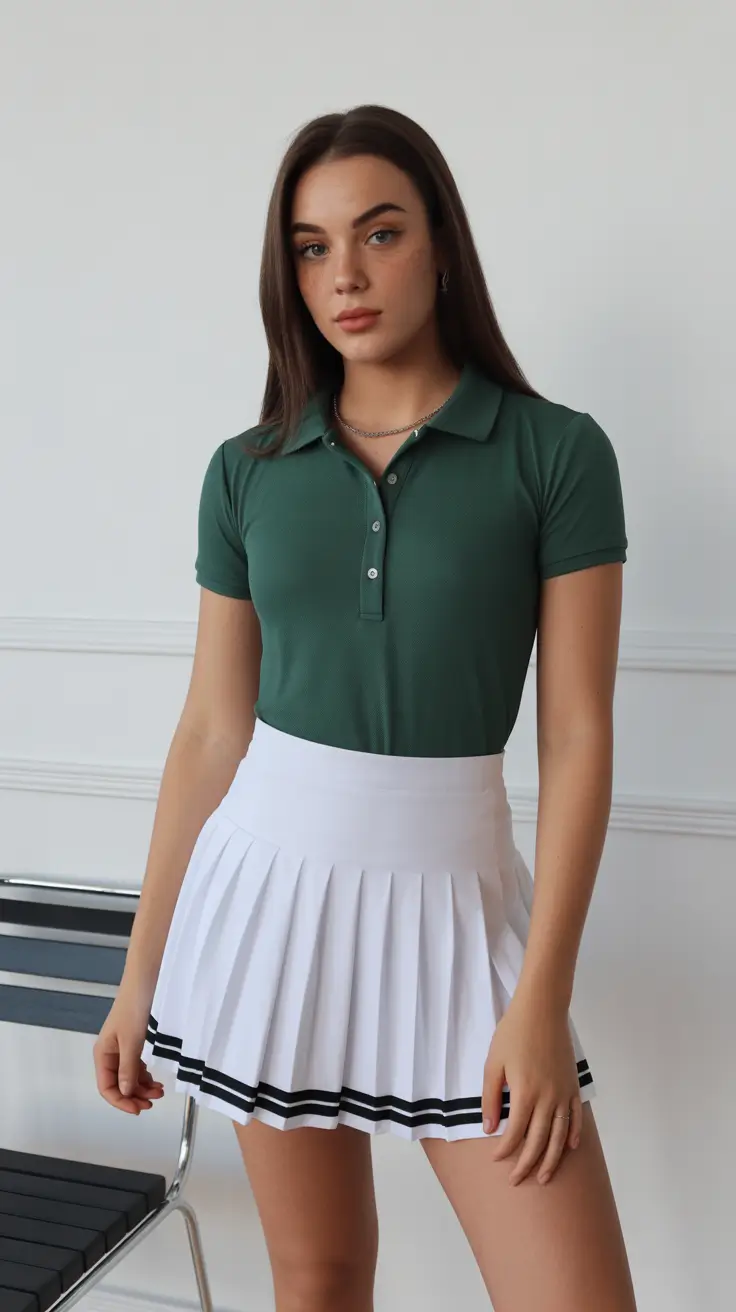 best tennis skirt spring outfits 2026 Fresh Green Polo With Crisp White Pleats